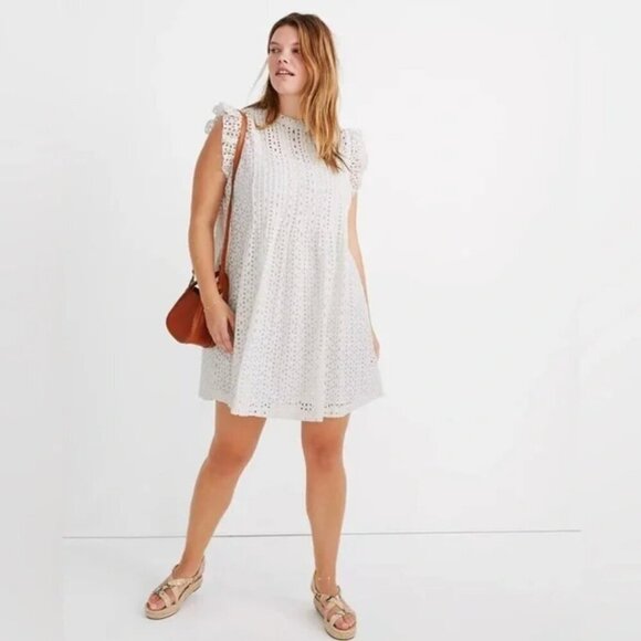 Madewell Dresses & Skirts - NWT! MADEWELL Eyelet Ruffle-Sleeve Pintuck Mini Dress Size XS